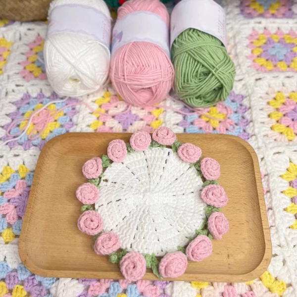 迷你玫瑰花束毯子杯垫毛线钩针手工diy编织材料包针织勾无聊解闷,淘宝优惠券,粉丝福利购,淘宝优惠卷