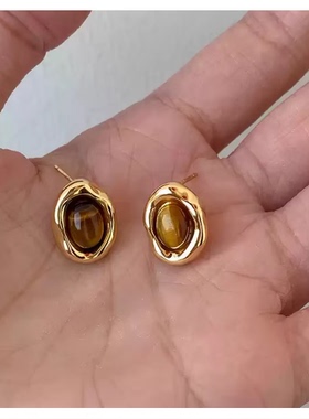 焦糖栗子美拉德港风耳钉秋冬百搭