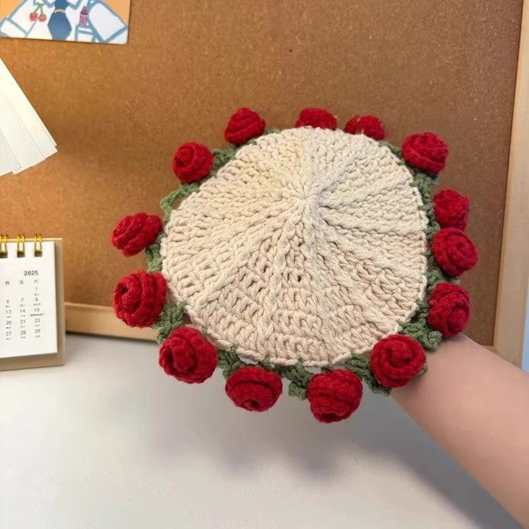 迷你玫瑰花束毯子杯垫毛线钩针手工diy编织材料包针织勾无聊解闷,淘宝优惠券,粉丝福利购,淘宝优惠卷