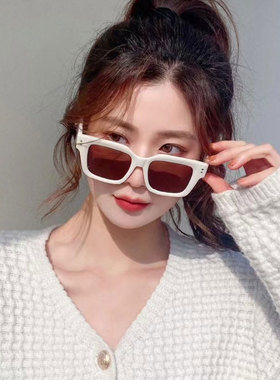 韩版大框方形白色高级感太阳镜女