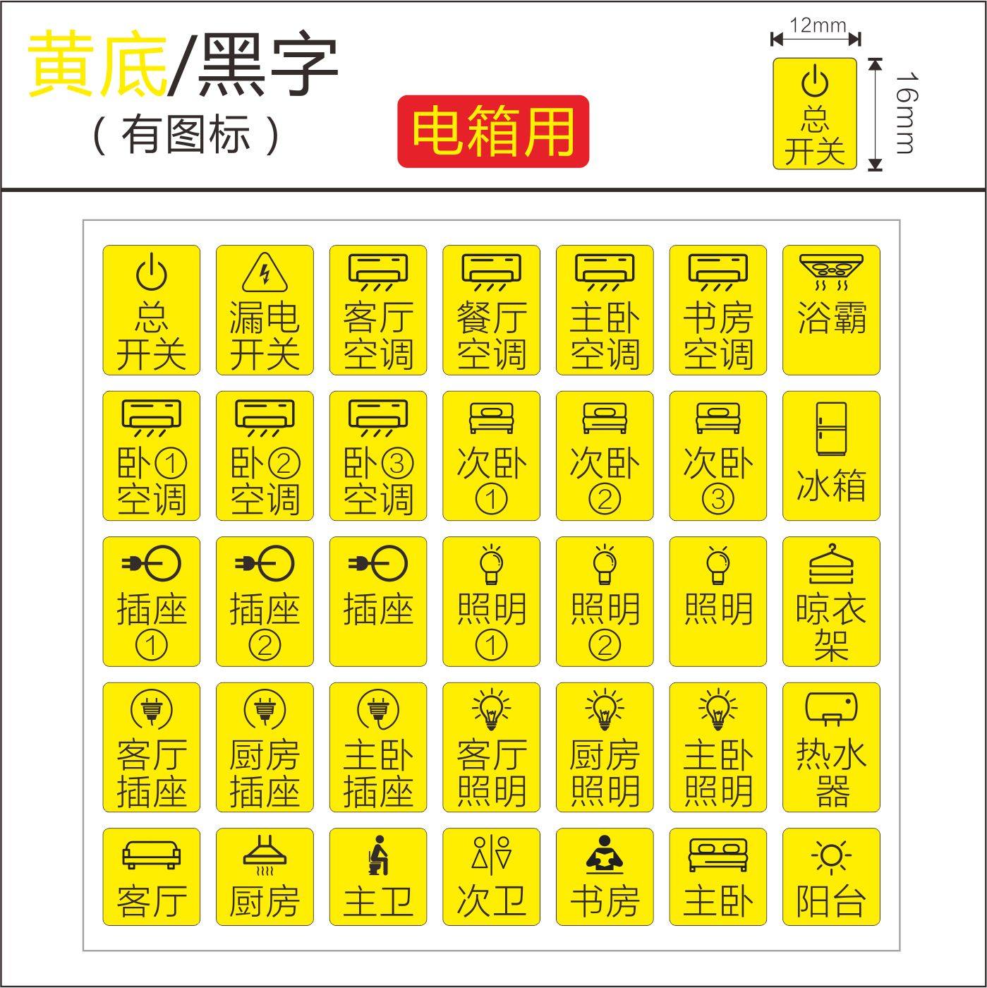 夜光电表箱标识贴家用开关空气总闸插座电闸强电空开配电标签贴纸