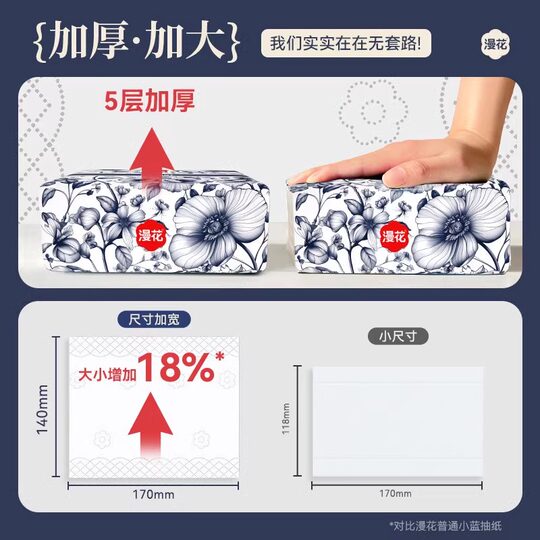 Manhua enlarged and thickened paper-drawn Chinese style tissue paper wipe hand paper extraction napkin paper convenient for native wood pulp