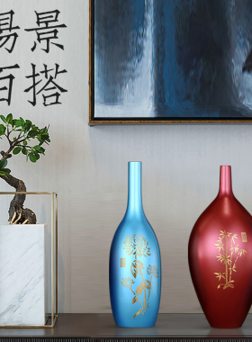 彩绘花瓶黄铜黄铜摆件中式中式