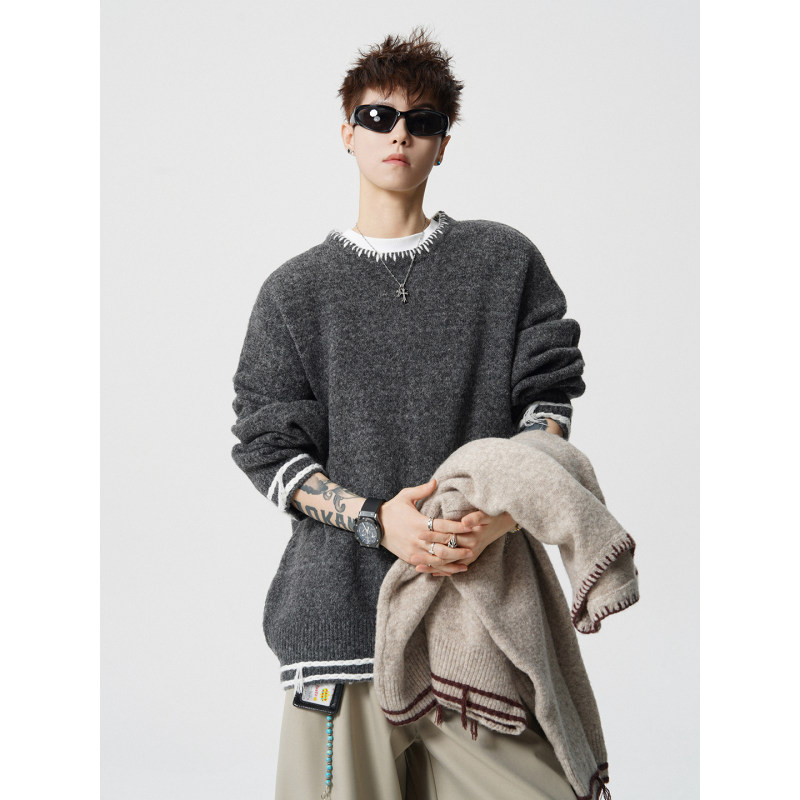 1997邮政局GOODBAI屌丝文艺男Anniehall宽松大码慵懒风针织衫毛衣 - 图2