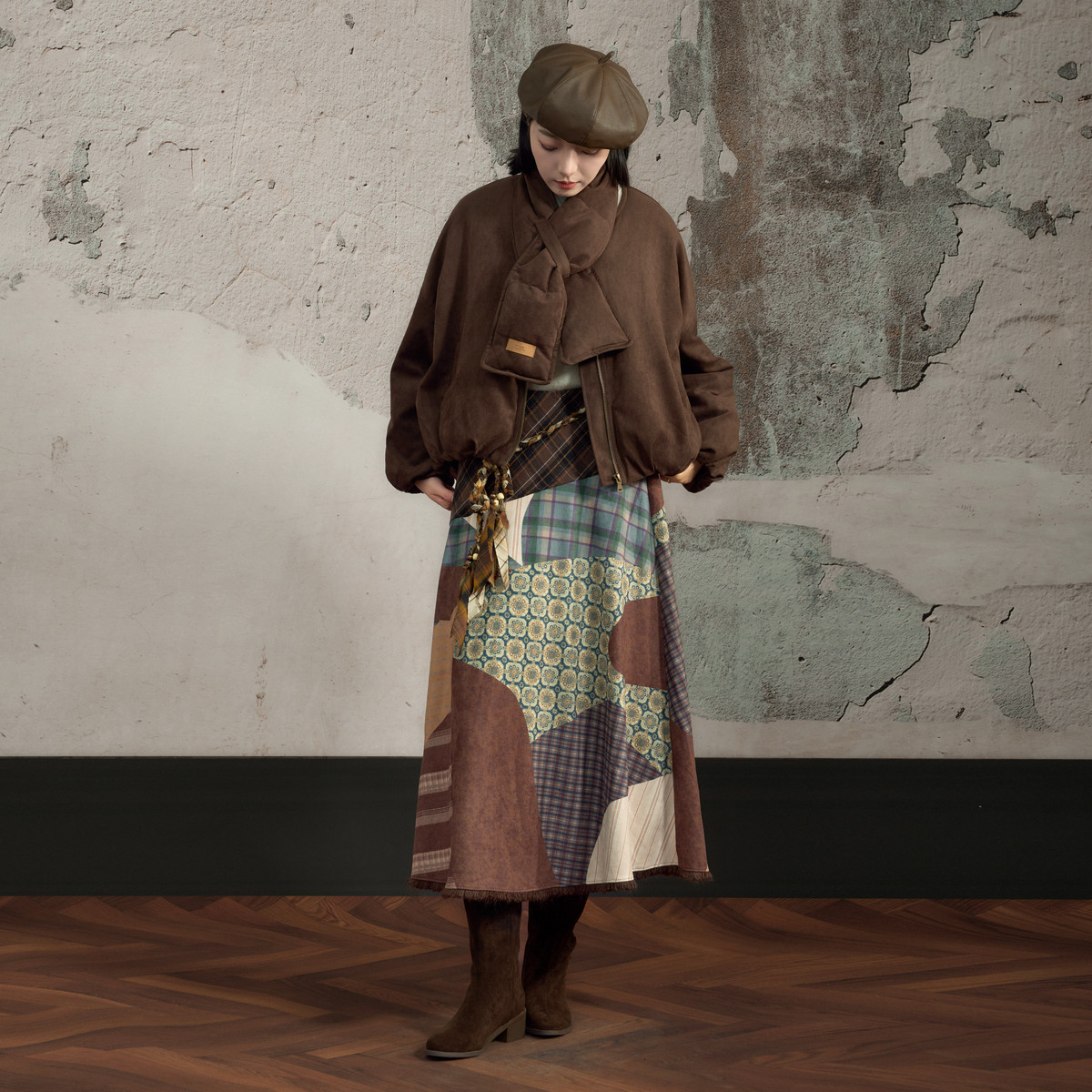 西町村屋复古感外套女2025冬新款小个子短款围巾羽绒服XAAD10050,淘宝优惠券,粉丝福利购,淘宝优惠卷