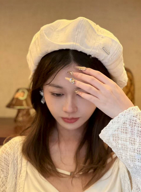 西町村屋日韩帽子女2025秋季新款肌理感毛边设计贝雷帽XHAC60023