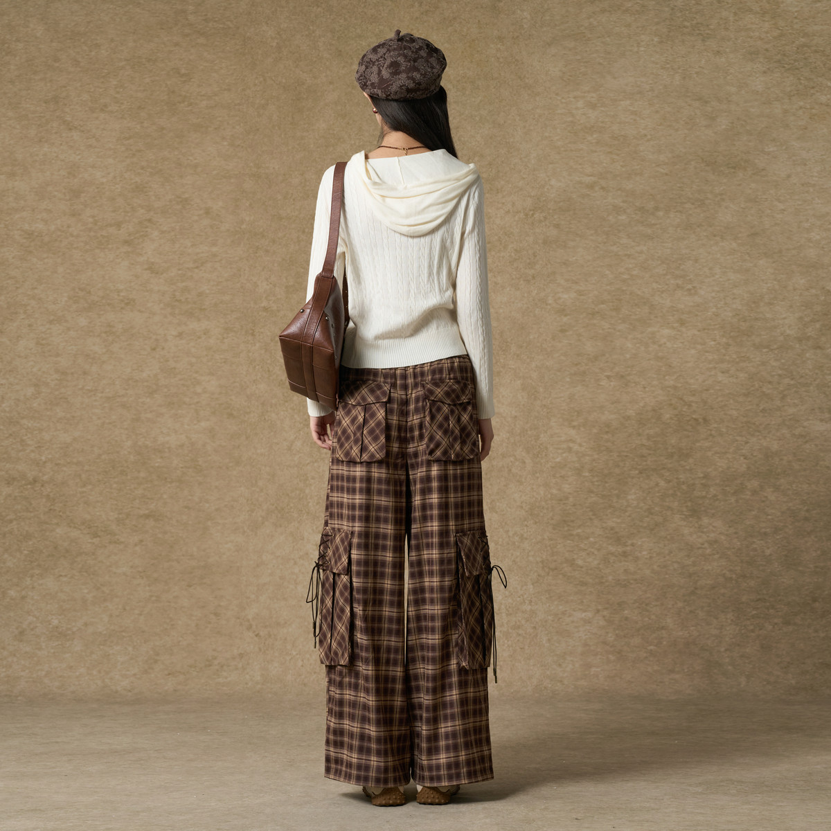 西町村屋潮流阔腿裤女装2025秋季新款休闲风抽绳格子裤XAAC10325,淘宝优惠券,粉丝福利购,淘宝优惠卷