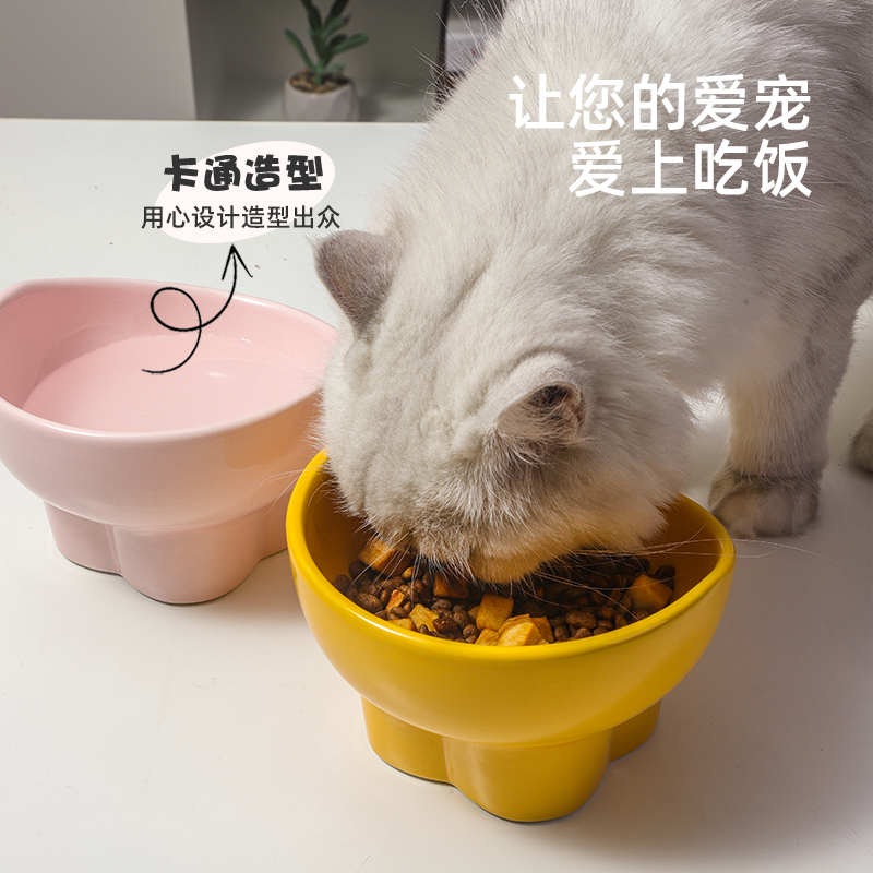 大口径猫碗陶瓷象腿猫咪碗喝水黑色宠物碗猫粮碗猫盆可爱猫吃饭碗