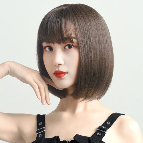 假发女短发圆脸全头套波波头短直发韩式女生仿真人发丝自然蓬松 - 图1