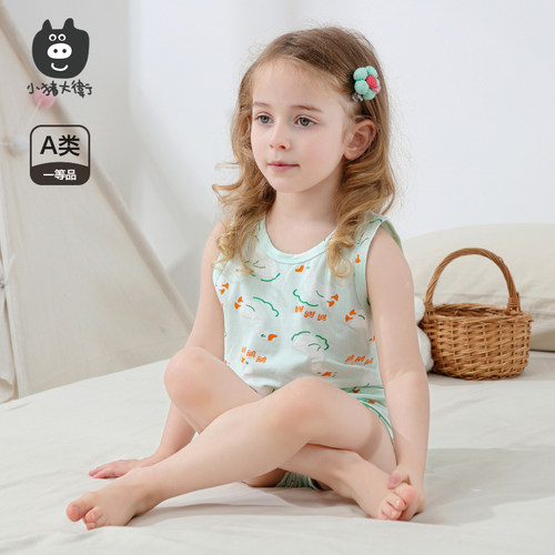 小猪大卫婴儿工字小背心夏男女宝宝薄款无袖上衣A类打底汗衫 - 图1