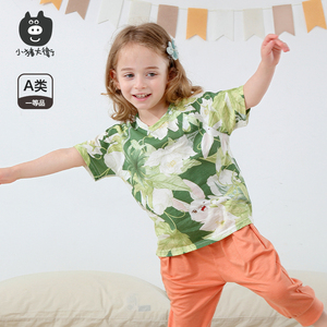 小猪大卫夏短袖t恤纯棉可爱男女宝透气吸汗圆领宽松上衣轻薄长裤