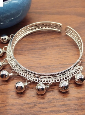 百搭复古银色八铃铛手镯 民族风舞蹈开口镯子时尚饰品女生手百搭