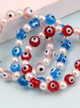 新款新品恶魔之眼手链女仿珍珠蓝色琉璃眼睛珠串手链手串手饰百搭
