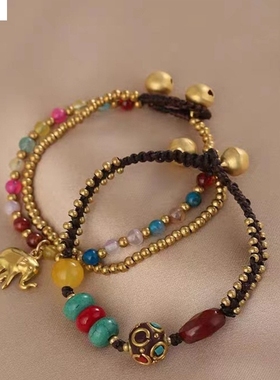 新中式民族风藏式吉象手链女复古天然石编织手串小众高级个性百搭