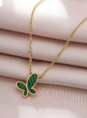 网红时尚饰品项链女潮流绿色蝴蝶个性吊坠串珠锁骨链流行首饰百搭
