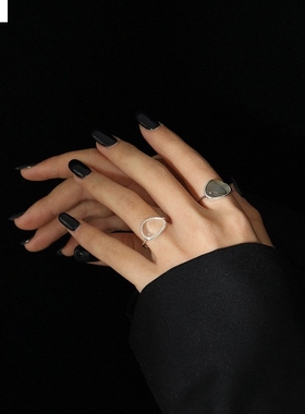 548百搭小众设计感气质时尚镶嵌月光石水晶925银开口戒指女百搭