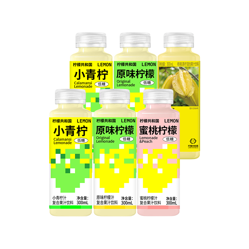 柠檬共和国低温小青柠蜜桃汁维C复合柠檬水果蔬汁茶饮料300ml*6瓶