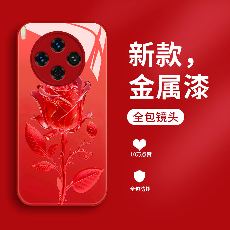 适用vivoy500pro手机壳新款液态玻璃玫瑰花VIVOY500保护套Y五百直边个性创意V2516A网红女款潮牌简约-图2