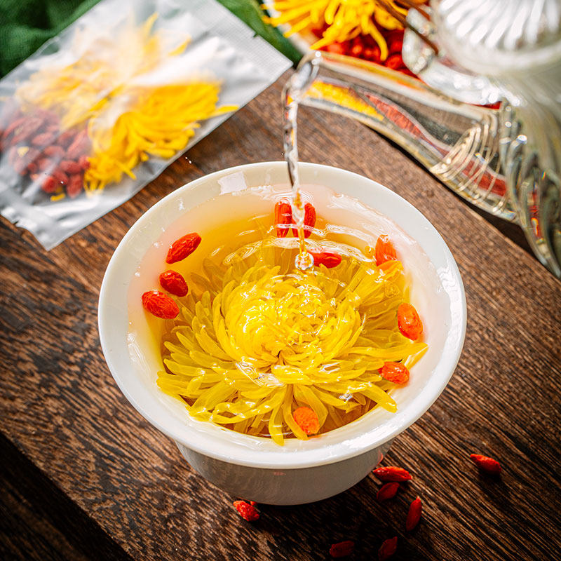 菊花枸杞茶胎菊金丝皇菊花茶叶火去正品一朵一杯级大特茶包泡水喝