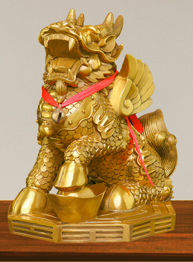 玄关结善念慈阁黄铜客厅麒麟摆件