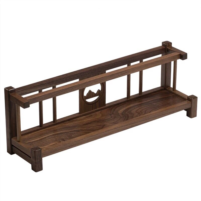 Black walnut tea set storage rack solid wood Chinese style removable tea cup holder double layer desktop storage rack cup holder