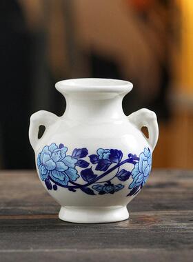 跨境热销青花瓷小花摆件复古中式博古架桌面装饰品陶瓷小花器博