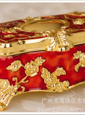 欧式镀金镀银创意家居酒店用品锌合金玫瑰花棉签盒工艺品