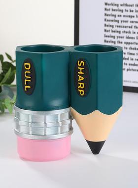 树脂工艺品 创意铅笔笔筒 图书馆书房摆件办公室收纳笔筒立体