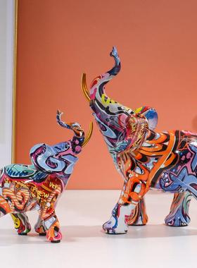 树脂水转印对鹿大象牛摆件创意欧式家居摆件工艺品节日礼物