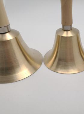 木柄手摇铃复古风超响上课铃全铜金属黄铜乐器8cm大铃铛