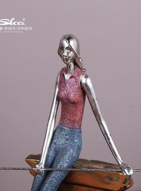 美式台球馆人物摆件会所酒柜书房家居软装饰品树脂工艺品