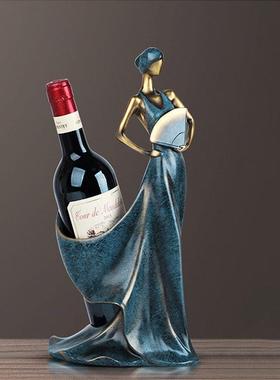 欧式仿古蓝色美女酒架客厅书房装饰品厨房酒柜饰品树脂工艺品摆件