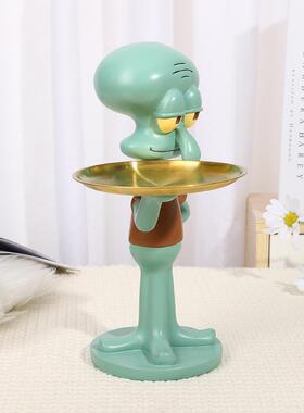 卡通章鱼哥托盘创意收纳摆件置物托盘树脂工艺品桌面摆件家居摆件
