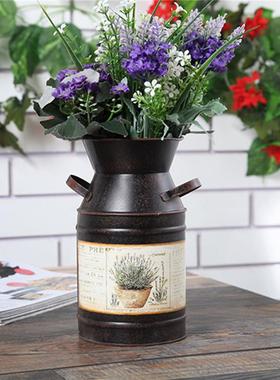 铁皮家居装饰摆件花瓶创意摄影道具复古做旧铁皮桶插花摆件