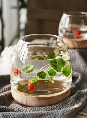 北欧简约ins风创意原木花瓶玻璃水培器皿餐桌装饰品客厅插花摆件