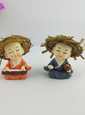 新款草帽武术功夫树脂工艺品 汽车摆件琴棋书画四不和尚 草帽和尚