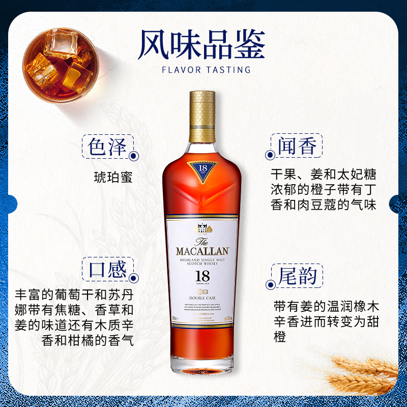 MACALLAN麦卡伦18年蓝钻双桶700ML 苏格兰单一麦芽威士忌双雪梨桶 - 图0