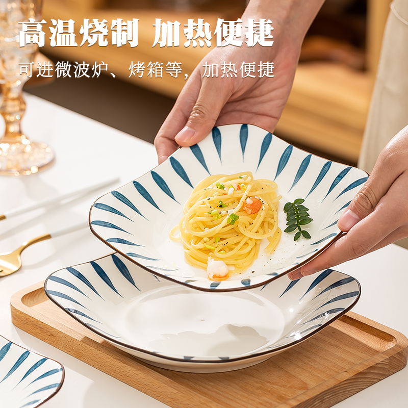 6个日式方形盘子创意菜盘家用陶瓷网红深盘套装个性碟子组合餐具 - 图0