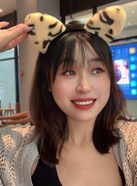 雅如初小豹纹头箍毛绒