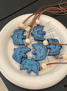 小红书同款你当像鸟飞往你的山蓝色项链蓝色小鸟项链毛衣链可爱