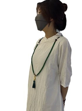 汉服旗袍长项链背链古风背垮链小众配饰碧绿毛衣链女复古斜挎链