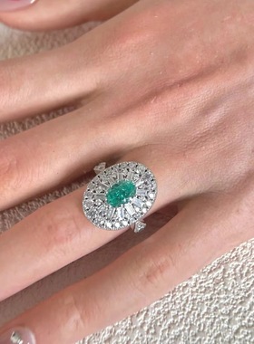 S925纯银帕拉伊巴蓝小雏菊镂空满钻中古风戒指合集高级感气质