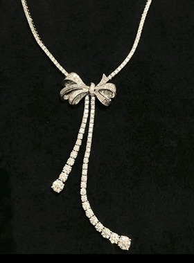 S925纯银 蝴蝶结流苏满钻项链质感优雅高贵时尚个性气质