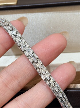 S925纯银精工满钻蛇骨蛇鳞手链镀铑高级感轻奢百搭软手镯一件代发