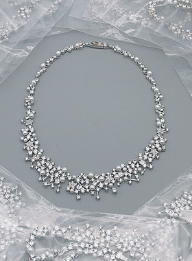 爆款重工破碎星云满钻镶珍珠项链奢华高级感多层项链饰品工厂