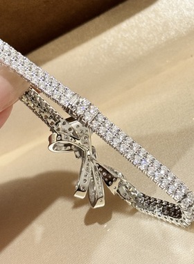 S925纯银 满钻立体双排钻蝴蝶结手链高级感满钻镶嵌奢华甜美