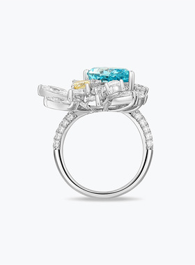 跨境热卖高品质S925纯银合成帕拉伊巴豪镶锆石女戒指可配证书