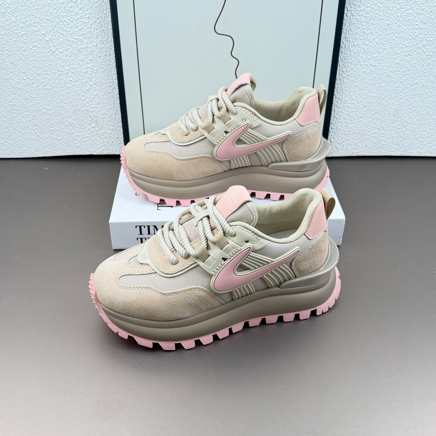 欧货厚底粉色老爹鞋女帆布透气阿甘鞋2026春季爆款真皮运动休闲鞋,淘宝优惠券,粉丝福利购,淘宝优惠卷