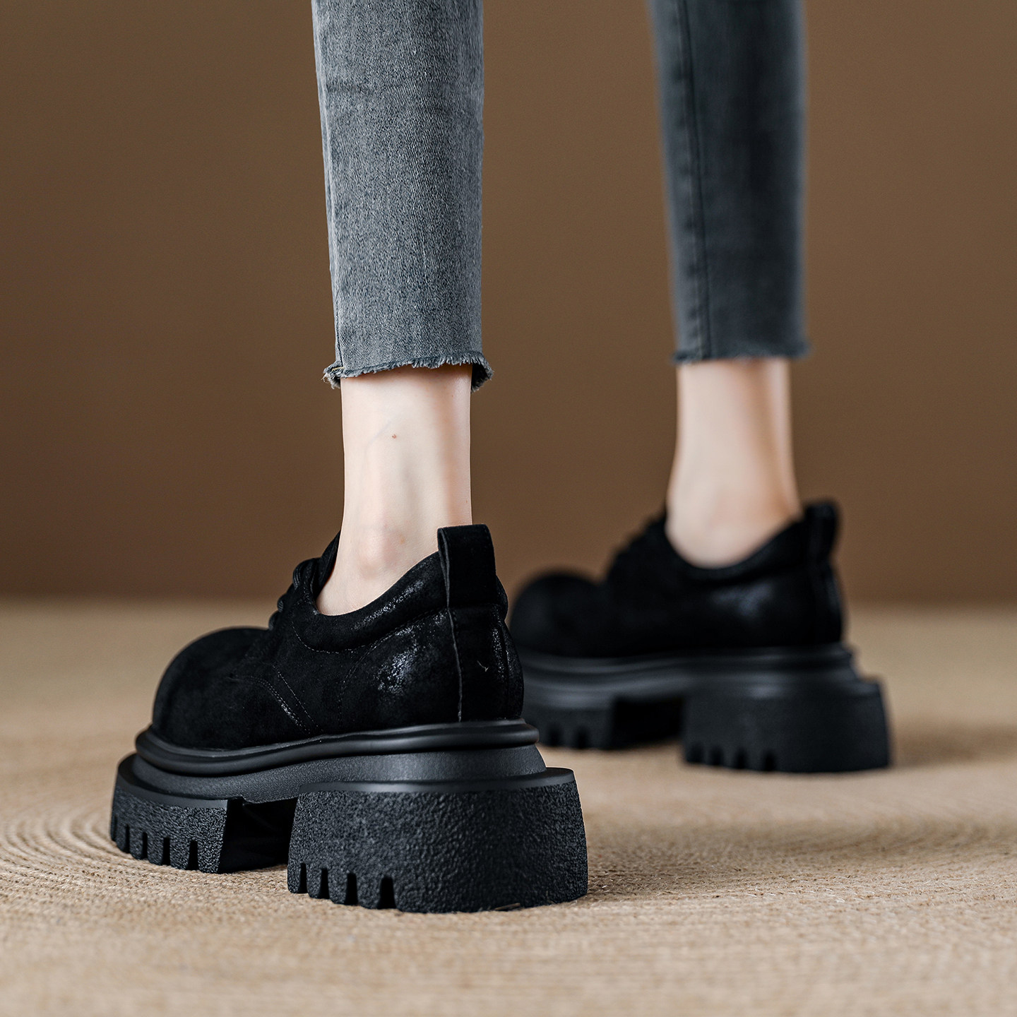 真皮厚底大头女鞋2025秋新款英伦风小皮鞋系带复古单鞋小个子增高,淘宝优惠券,粉丝福利购,淘宝优惠卷