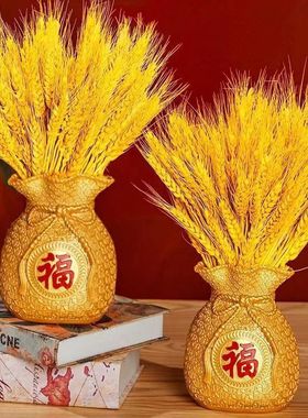 过年花束摆件马年桌面福桶大麦仿真花新年2026年店铺春节装饰氛